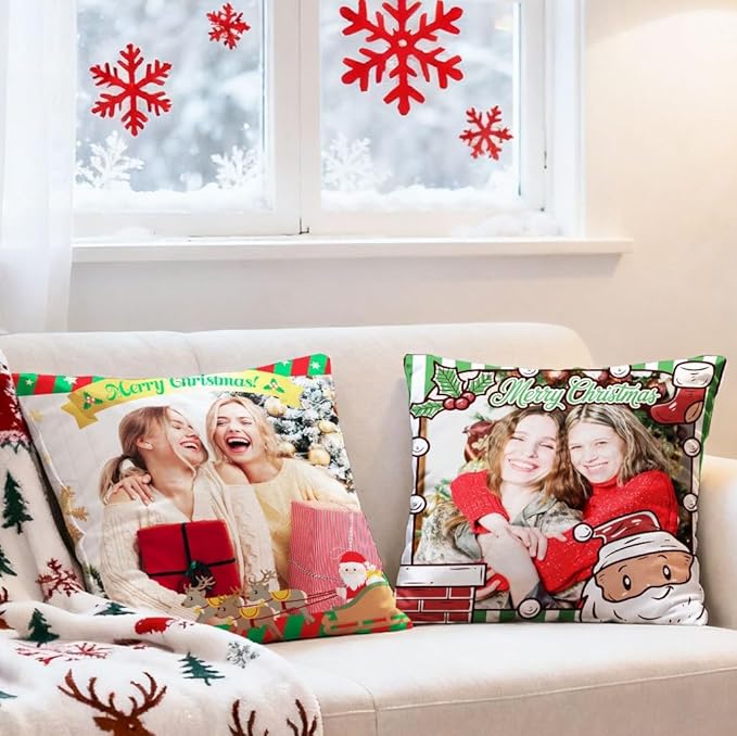 Custom Christmas Pillow with Picture & Text - Include Insert, Personalized Photo Pillow Double-Sided Printing | 6 Styles Optional, Custom Keepsake Gifts for Loved Ones, Christmas Home Decor