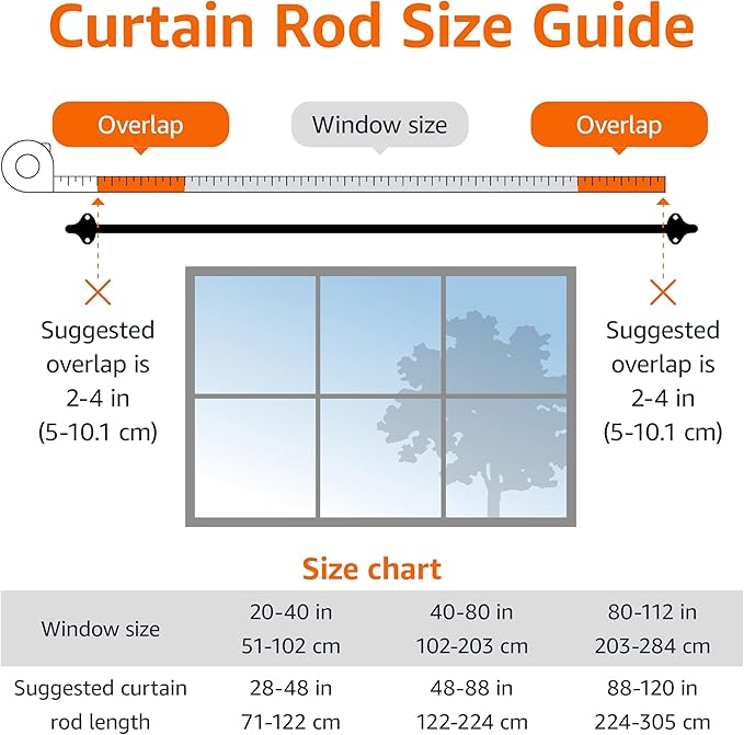 Amazon Basics Easy to Install Adjustable Room Darkening Blackout Curtain Rod - Wraps Around, Blocks Light, for Heavy Curtains, 48" to 88", Black