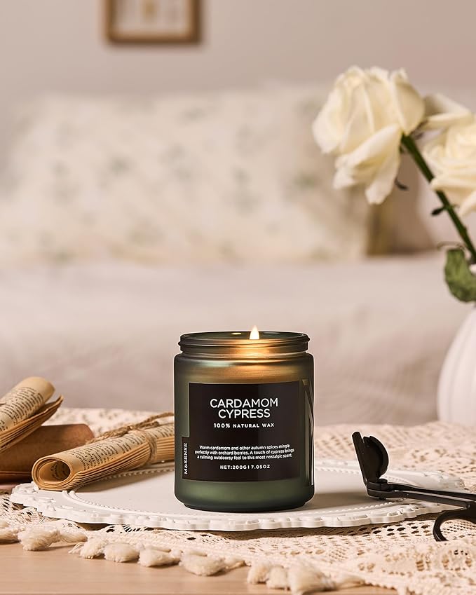 M&SENSE Cardamon & Cypress Single Cotton Wick Natural Soy Wax Autumn Fragrance Candle for Home Decor, Fall Scented Gift for Holiday 7.05oz 50 Hours Burn Clean Non Toxic Candle