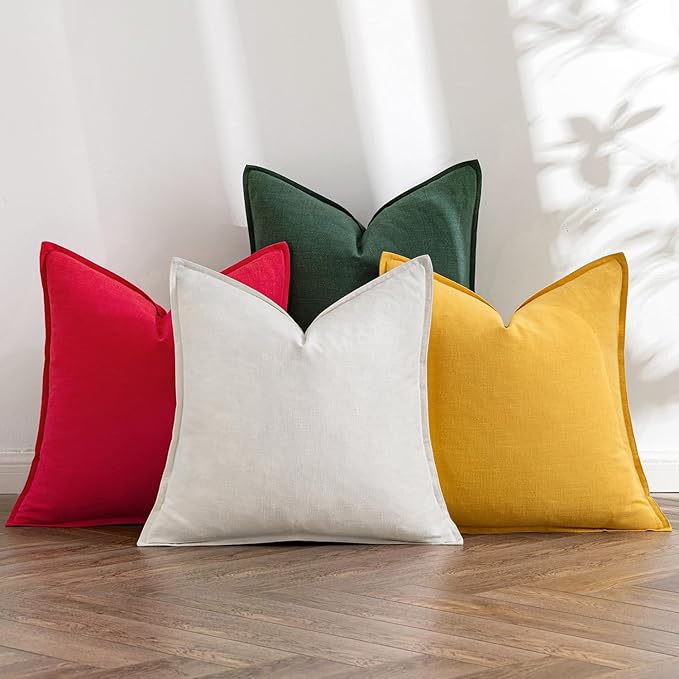 MIULEE Christmas Red/Green Linen Pillow Covers Pack of 4 Decorative Natural Solid Throw Pillow Covers Soft Accent Boho Farmhouse Couch Pillowcases Home Decors for Living Room Bed Sofa 18x18 Inch