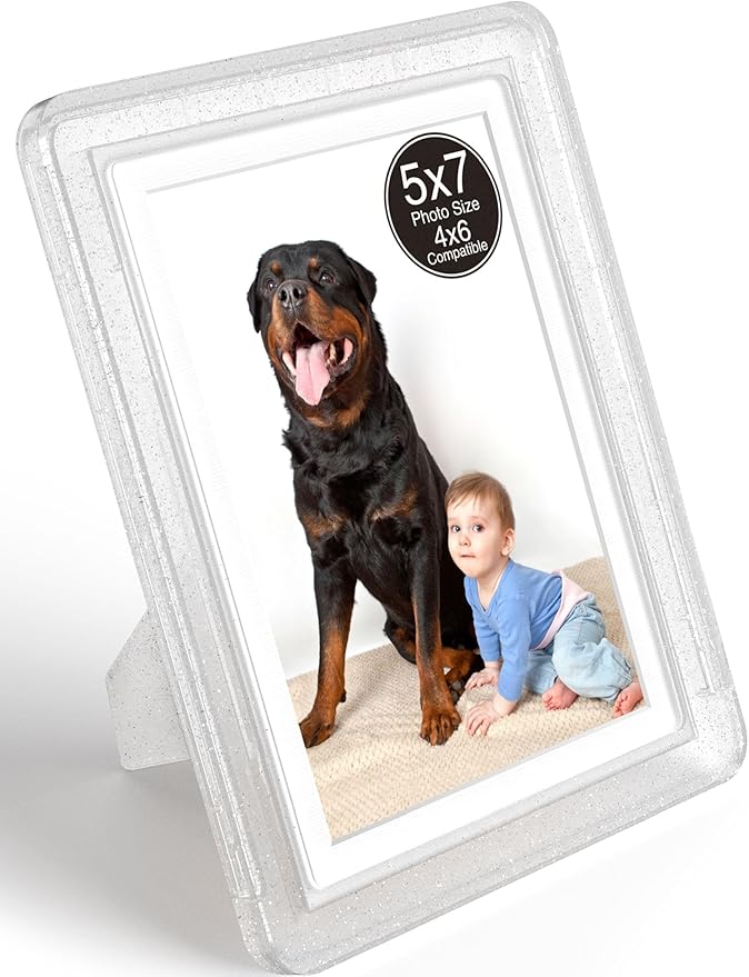 Crystal 5x7 Picture Frame with Acrylic Front 1 Pack, ABS Frame for 5x7 or 4x6 Photos, Shatterproof UV-Resistant Tabletop Photo Frame, Vertical/Horizontal Display for Home Décor