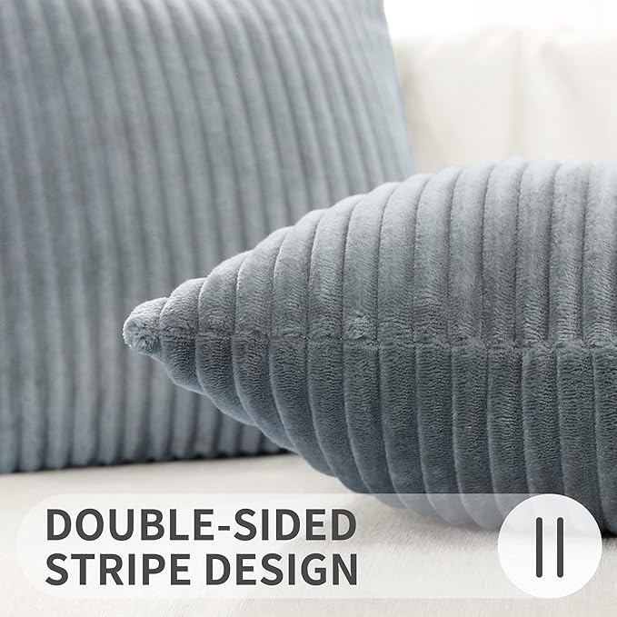 Simmore Decorative Christmas Throw Pillow Covers 20x20 Set of 2, Soft Natural Plush Flannel Double-Sided Fluffy Couch Pillow Covers for Sofa Living Room, Grey