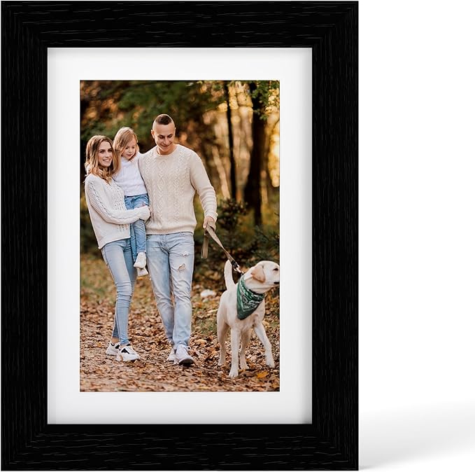 5x7 Picture Frame - 5 x 7 Photo Frame Made of Solid Oak Wood and Real Glass,Display Picture 4x6 with Mat or 5x7 Without Mat,5 by 7 Frames for Wall & Tabletop(Color Black)