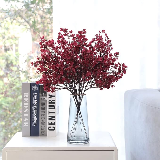 Hananona 10 Pcs Babys Breath Artificial Gypsophila Flowers Halloween Fake Silk Flowers for Home Decor Floral Arrangement Table Centerpieces (10, Burgundy)