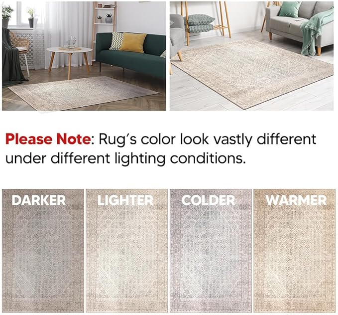 Keen Home Design 10x14 Rug - Machine Washable Area Rug with Non-Slip Backing, Ideal for Living Room, Dining Room, Bedroom - Vintage, Easy Clean, Durable, Low Pile Rug - (9'7" x 14')