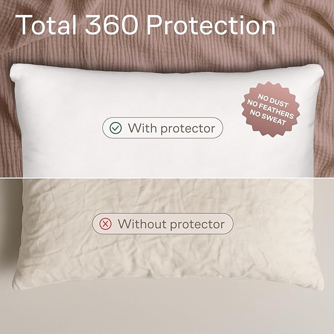 Ultra Soft Pillow Protectors with Zipper Queen Size - Set of 2 Breathable Pillow Covers - 100% Protection Against Stains, Dust & Dirt - Machine Washable (White)