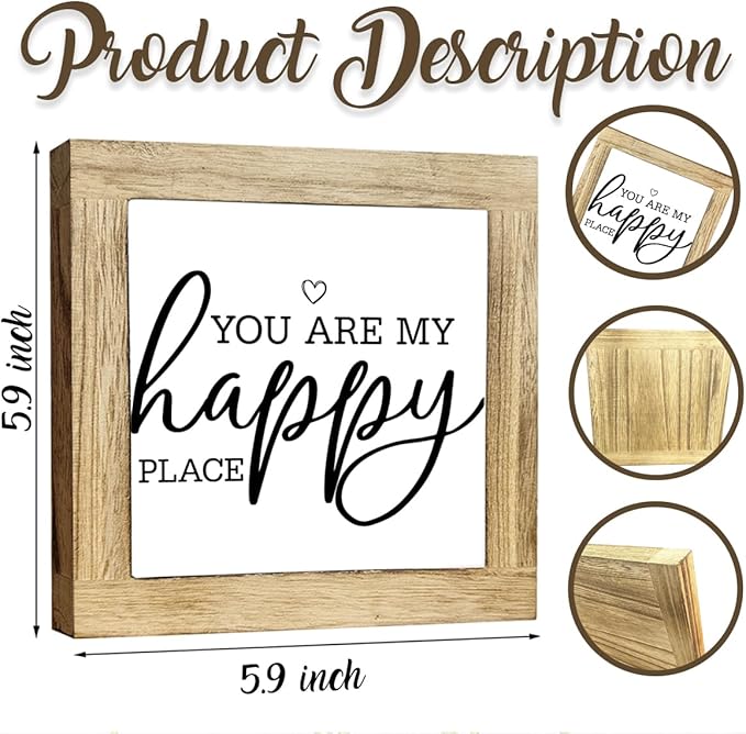 JXZOLQ You Are My Happy Place Wood Decor, Rustic Farmhouse Decor for the Home Sign, Home Decorate for Shelf,Family Signs Wall Decorative, Box Wood Plaques Desk Decoration, Housewarming Gift