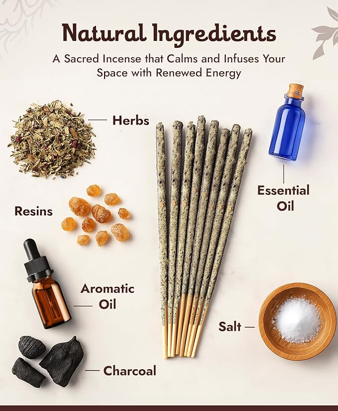 Sagrada Madre - 8 Extra-Durable Gaia Masala Incense Sticks - 9” Long Handmade, Thick Aromatherapy Sticks with Natural Herbs, Fruit Biomass for Inner Peace & Spiritual Connection - 1 Hour Burn Time