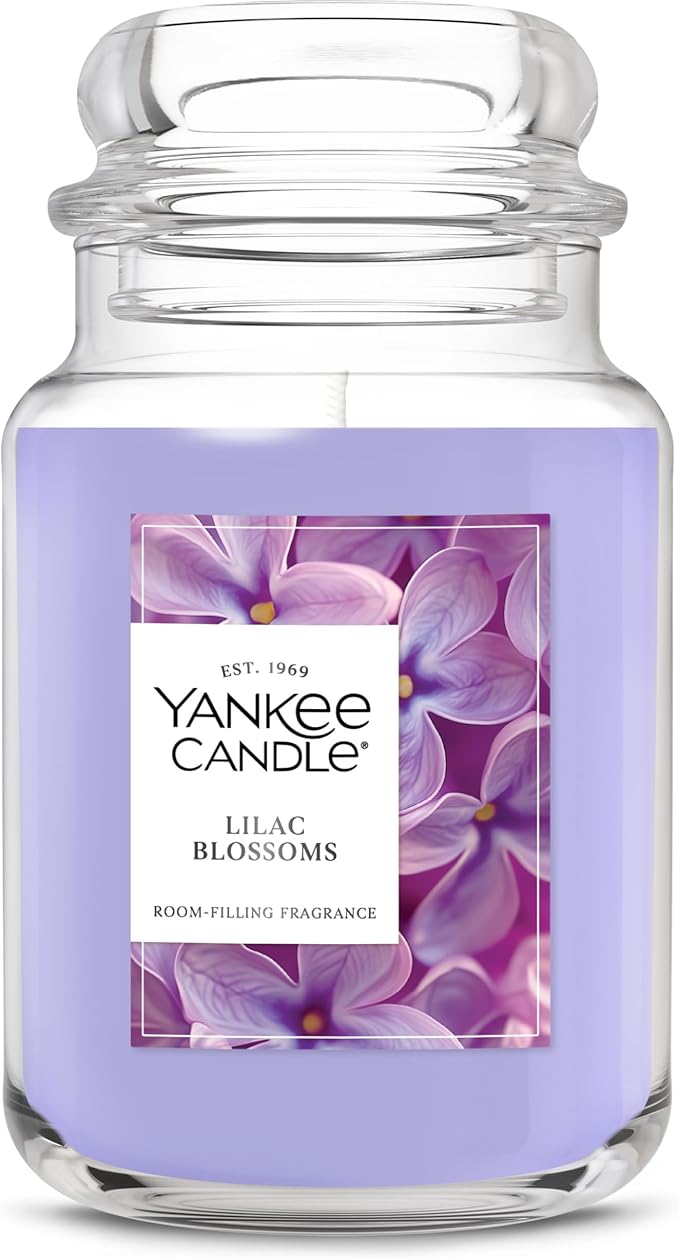 Yankee Candle Lilac Blossoms, Scented Candle, 22oz Large Jar with up to 150 Hour Burn Time, Giftable, Birthdays