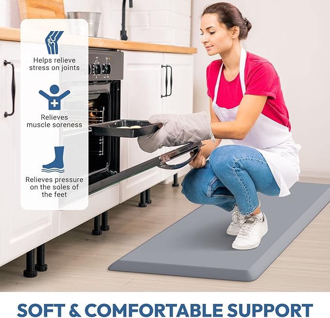 4/5 Inch Thick Kitchen Mat - Cushioned Anti Fatigue Mats for Kitchen Floor - Easy to Clean, Waterproof, Non-Slip Kitchen Rug for Sink, Office, Kitchen (30''x108'' Grey)