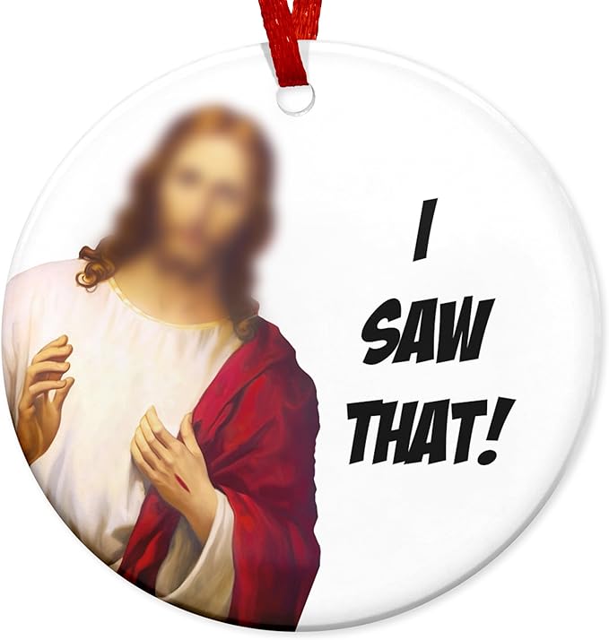 FLAGWIX Christmas Funny Gifts for Women Men - I Saw That Ceramic Christmas Ornaments 2025 for Tree Decorations - White Elephant Gifts for Adults, Funny Ornament for Couples, Stocking Stuffers Gift