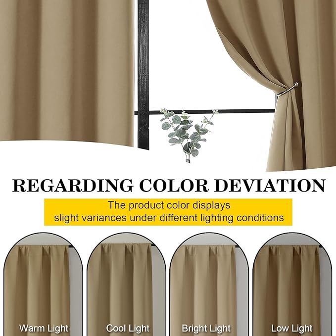 Taupe Blackout Curtains for Bedroom Living Room 96 Inches Long 2 Panels, Soft Solid Room Darkening Thermal Insulated Window Treatments, Modern Rod Pocket Curtain, Taupe, Each 40" Wx96 L