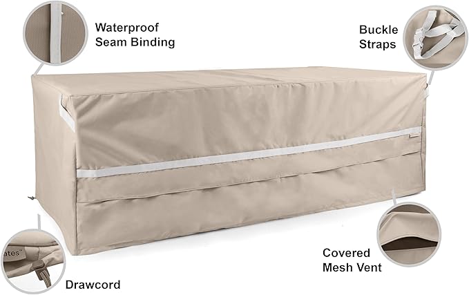 Covermates Prestige Rectangular Ottoman Cover – Premium 900D Polyester with Drawcord Hem, Covered Mesh Vents & Double-Stitched Seams for Outdoor Seating Protection, 50W x 30D x 25H, Clay