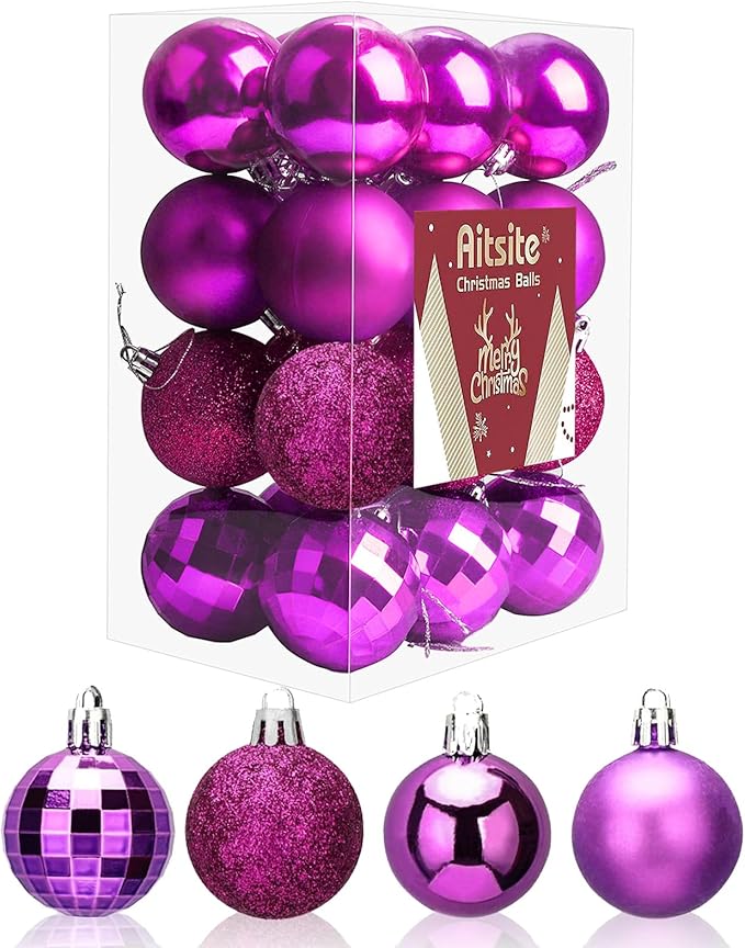 Aitsite 24ct Christmas Tree Ornaments Set 1.57 inches Mini Shatterproof Holiday Ornaments Balls for Christmas Decorations (Purple)
