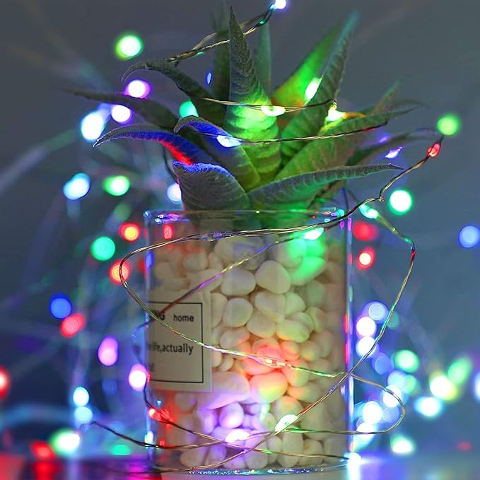 Sanniu Led Fairy Lights Battery Operated, 8 Packs Mini Battery Powered Copper Wire Starry String Lights for Christmas,Bedroom,Wedding,Parties,Patio,Indoor,Home Decoration (5m/16ft Multicolor)