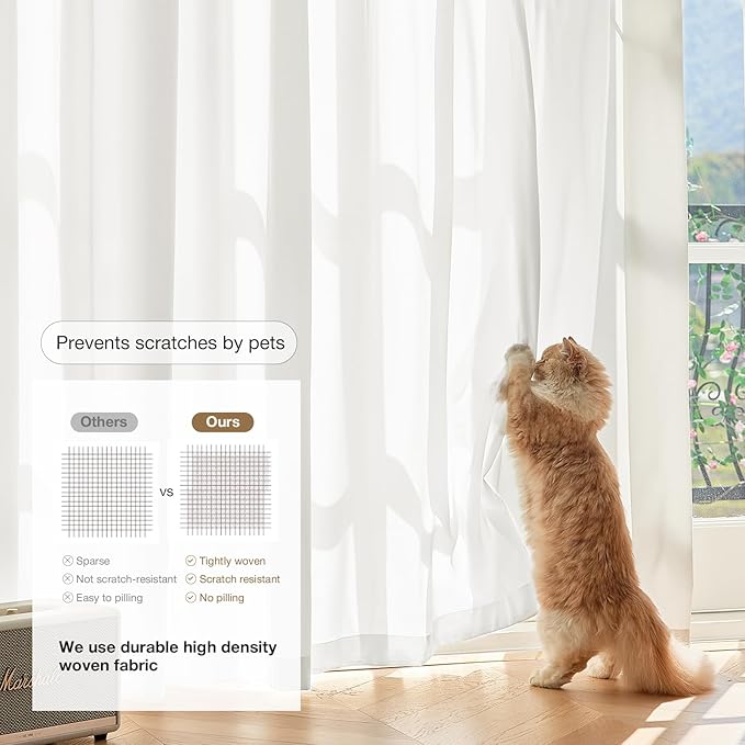 Anmao Non-See-Through Off White Privacy Semi Sheer Curtains for Living Room 108 Inch Length 2 Panels Set, Light Filtering That Let Light in Rod Pocket Window Drapes for Bedroom, 52Wx108L, Ivory White