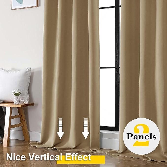 Taupe Blackout Curtains for Bedroom Living Room 96 Inches Long 2 Panels, Soft Solid Room Darkening Thermal Insulated Window Treatments, Modern Rod Pocket Curtain, Taupe, Each 40" Wx96 L