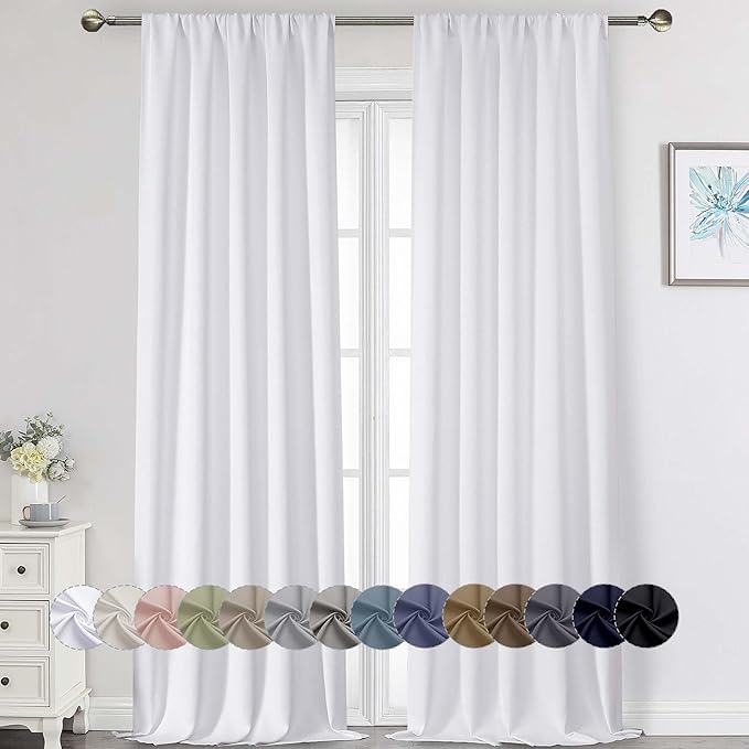Extra Long White Curtains for Bedroom Living Room 120 Inches Long 2 Panels Set, Soft Solid Light Filtering Thermal Insulated Window Treatments, Modern Rod Pocket Curtain, 50" Wx120 L