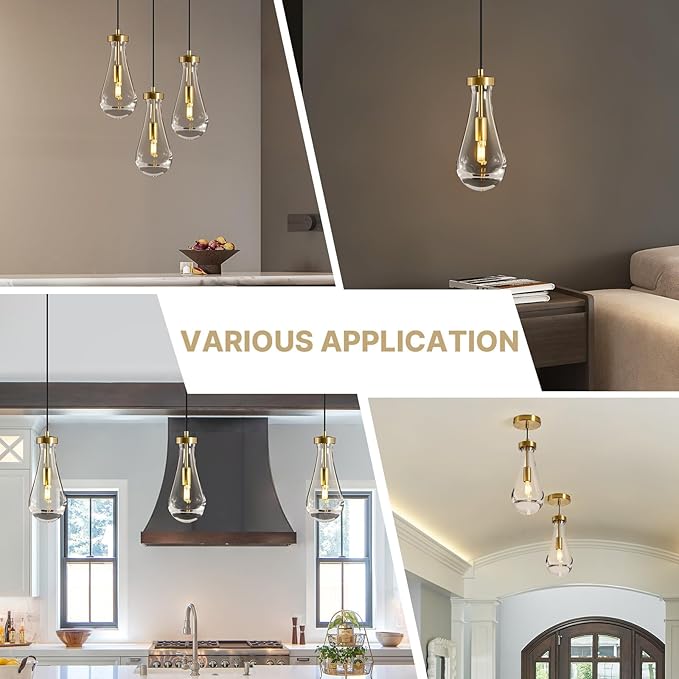 Raindrop Pendant Lights Kitchen Island: 2 Pack Crystal Gold Teardrop Hanging Light Fixtures over Dining Room Table - Modern Brass Glass Tear Drop Ceiling Pendants Chandelier Bedroom Bathroom Lighting