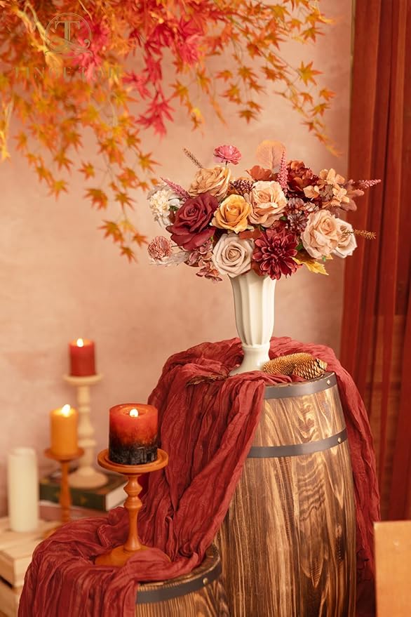TINGE TIME Silk Fake Flowers Combo, Fake Foam Roses with Stems for DIY Wedding Bouquets Centerpieces Baby Shower Party Home Decorations(Terracotta)