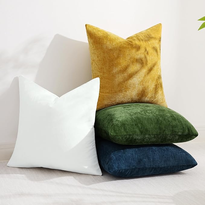 decorUhome Chenille Poseidon Christmas Throw Pillow Covers 24x24 Inch Set of 2, Decorative Soft Couch Pillow Covers Solid Dyed Accent Farmhouse Neutral Square Pillow Cases for Sofa