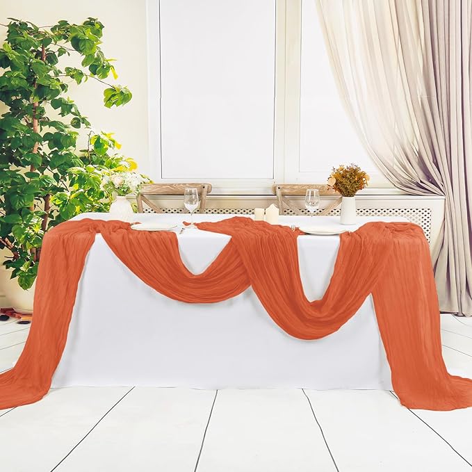12 Pack Orange Cheesecloth Table Runner,10FT Gauze Boho Long Easter Cheesecloth Table Runners 20x120inch Rustic Cheese Cloth Table Runner for Wedding Party Bridal Shower Table Fall Decorations