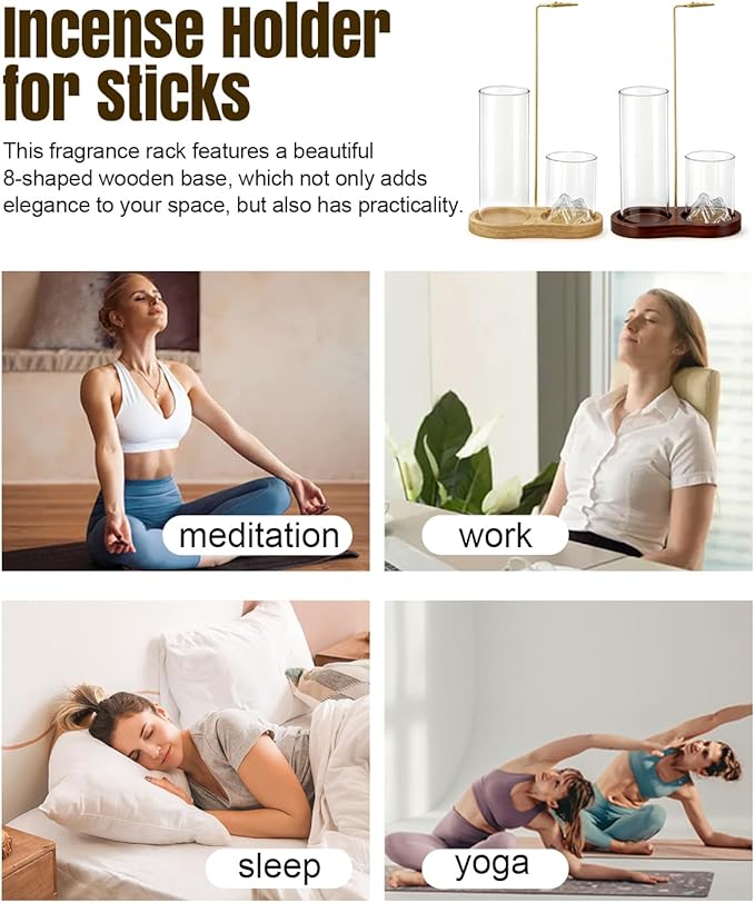 2-in-1 Walnut Wood Glass Incense Holder for Sticks, Anti-Ash Flying Incense Burner with Glass Ash Catcher & Incense Storage, Incense Stick Holder for Meditation, Yoga, Spa, and Home Decor