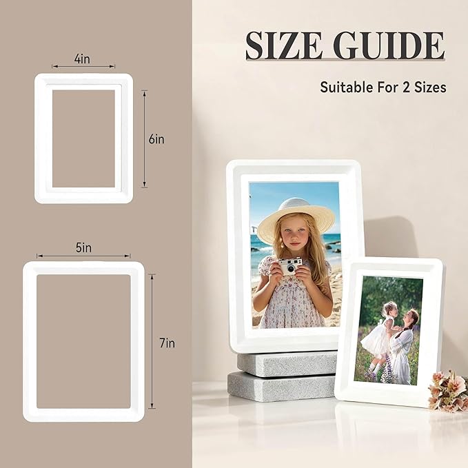 White 5x7 Picture Frame with Acrylic Front 2 Pack, ABS Frame for 5x7 or 4x7 Photos, Shatterproof UV-Resistant Tabletop Photo Frame, Vertical/Horizontal Display for Home Décor