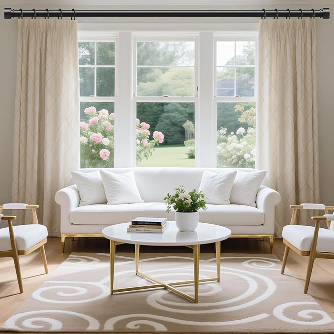 Curtain Rods 2 Pack for Windows 48 to 84 Inch(4-7 Feet), Black 1'' Diameter Heavy Duty Adjustable Window Drapery Rod Set of 2, Modern and Simple Decorative End Cap Finish, Size 36''-88''