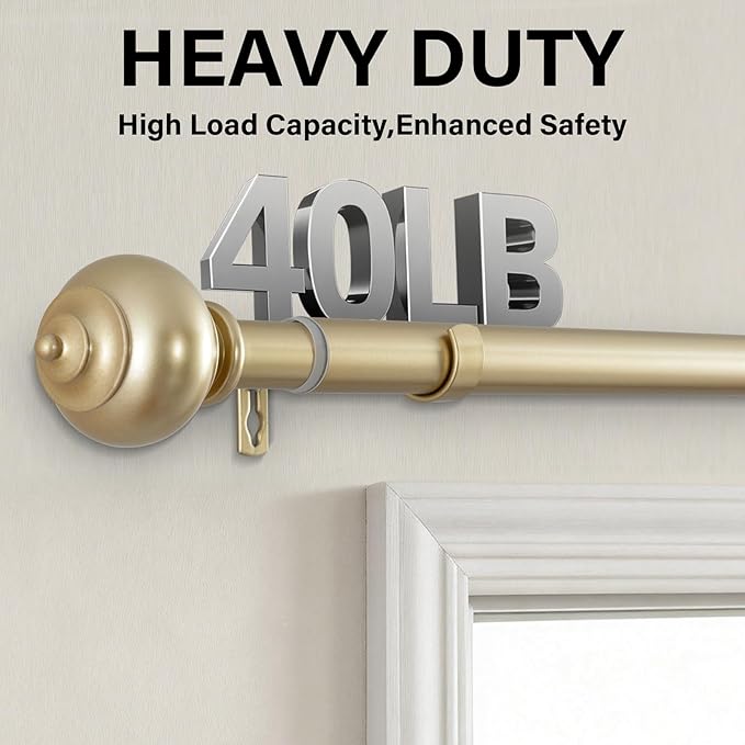 H.VERSAILTEX Curtain Rods for Windows 16.2 to 75 Inches 1 inch Diameter Adjustable Decorative Telescoping Curtain Rod with Brackets Heavy Duty Splicing Window Rods with Decorative Finials, Gold
