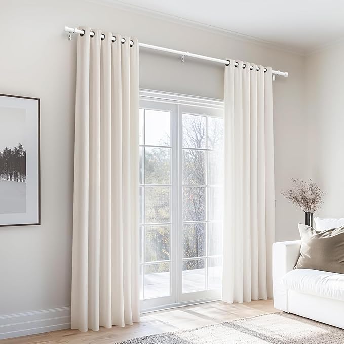 Zeerobee Curtain Rods for Windows 32 to 48, White Curtain Rod, Adjustable 1 Inch Heavy Duty Outdoor/Indoor Modern Drapery Pole, 32"-48"