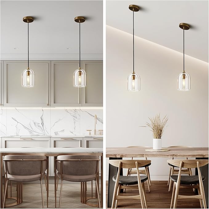 Brass Pendant Light Fixtures, Crystal Modern Pendant Lights, Indoor Pendant Light for Kitchen Island Dining Room Living Room Bedroom Bathroom, E12 Bulb Included