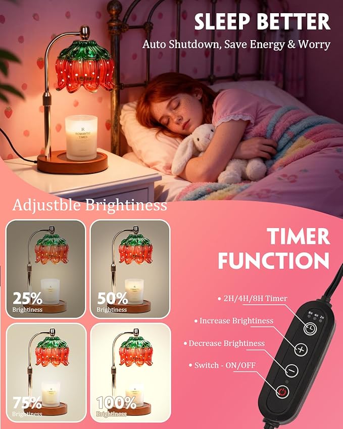 Strawberry Candle Warmer Lamp with Timer & Dimmable Brightness, House Warming Gift New Home, Candle Warming Gifts for Christmas, Birthday Gifts for Women Mom, Flameless Wax Melt Warmer for Jar Candles