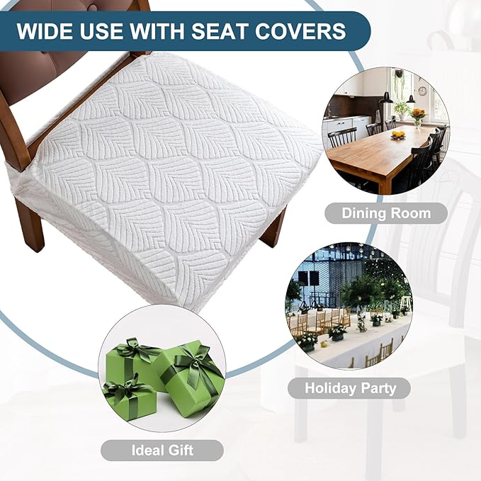 Removable and Washable Seat Covers for Dining Room Chairs Set of 4 - Waterproof Stretch Chair Seat Slipcovers, No Back Covers