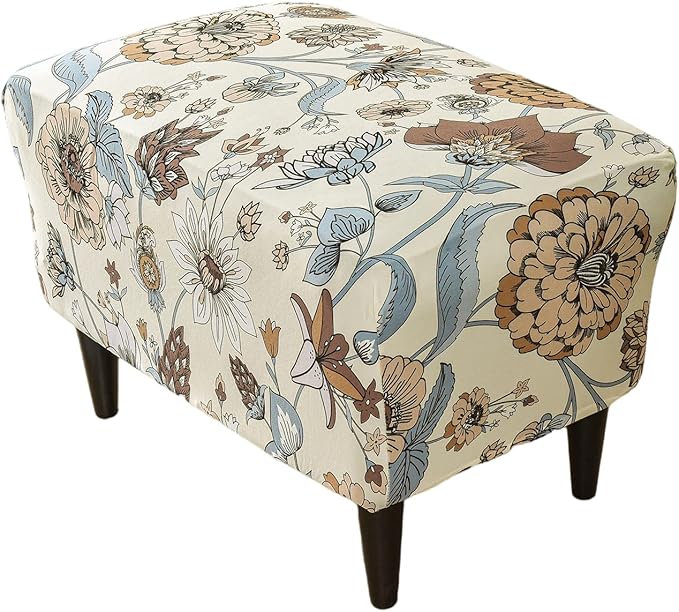 KRFOONN Ottoman Slipcovers Stretch Rectangle Footrest Stool Covers Printed Ottoman Cover for Foot Stool Furniture Protector with Non Slip Elastic Bottom(06, X-Large)