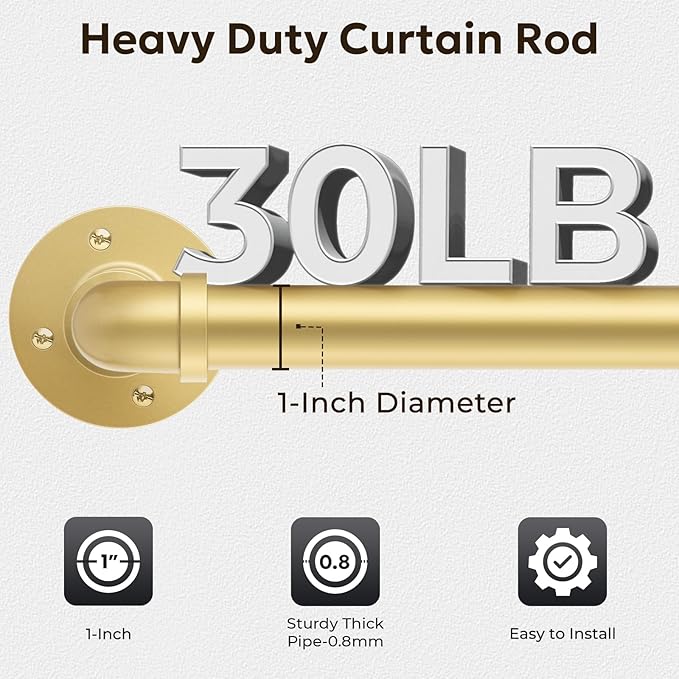 Zeerobee Curtain Rods for Windows 66 to 120, 1 Inch Industrial Wrap Around Curtain Rod, Indoor/Outdoor Room Divider Adjustable Drapery Pole, 66"-120", Gold