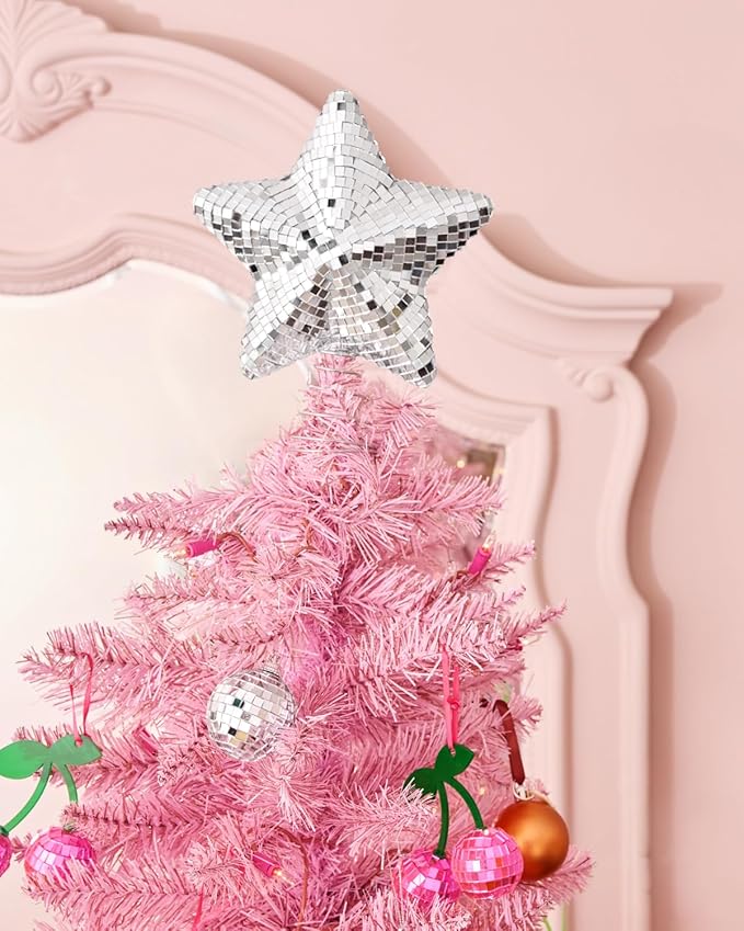 xo, Fetti Silver Disco Star Tree Topper, 8 in. | Christmas Tree Angel, Groovy Xmas Decorations, Holiday Party Decor, Fun Winter Gift, Metallic Stocking Stuffer