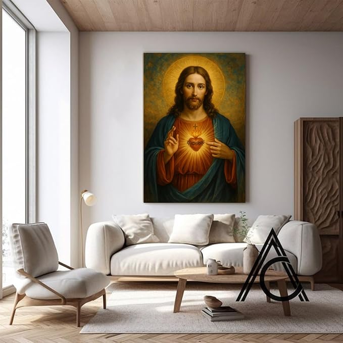 Eysintum Sacred Heart of Jesus Wall Art Christian Canvas Print Religious Home Decor Catholic Picture for Bedroom Living Room Prayer Room Ready to Hang 12x16in