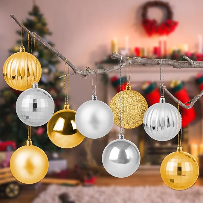 72Pcs Gold Silver Ornaments Balls, Decorative Shatterproof Hanging Christmas Balls Ornaments for Christmas Tree Home Office Decor Present for Party Wedding, 1.6Inch