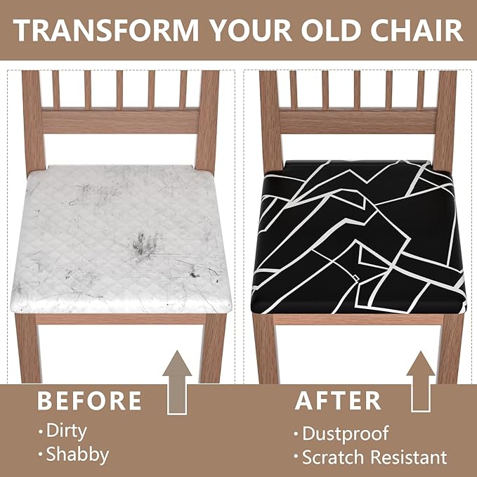 Stretch Dining Chair Seat Covers Set of 6,Dining Chair Slipcovers, Floral Printed Chair Covers,Soft Fabric Washable Upholstered Chair Seat Protector, No Rear Covers for Home Kitchen Dining Room