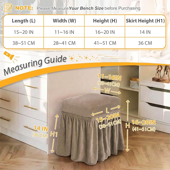 NICEEC Spandex Stretch Vanity Bench Cover with Skirt Removable Super Soft Rectangle Bench Slipcover Washable Bench Cushion Seat Covers for Living Room Bedroom Kitchen(Coffee)