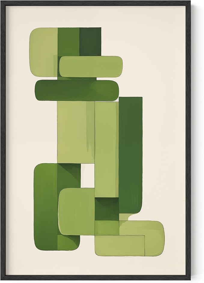 HAUS AND HUES Modern Abstract Wall Art - Blue and Green Living Room Art, Modern Artwork for Walls, Minimalist Picture for Living Room(Green Geometric, Unframed, 24x36)