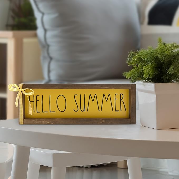 Summer Decorations For Home Hello Summer Wooden Sign Wall Table Centerpieces Shelf Mantle Office Decorative Wood Signage Rustic Farmhouse House Indoor Seasonal Decor