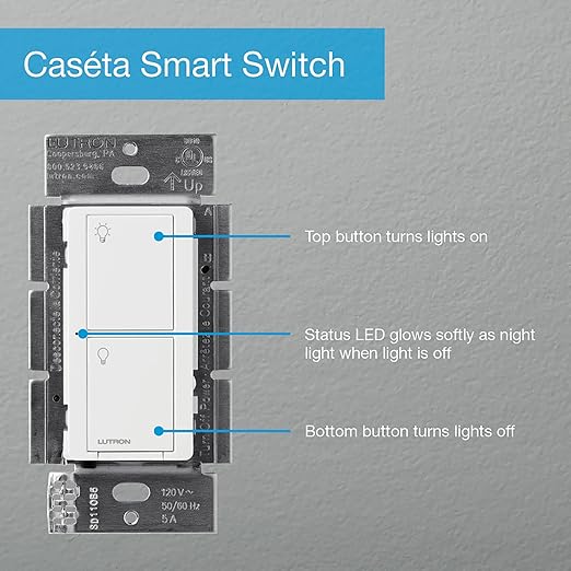Lutron Caseta Original Smart Light Switch (Lutron Smart Hub Required), for Home, LED Lights, and Fans, 6 Amp, Single-Pole/3-Way, Neutral Required, PD-6ANS-LA, Almond, 3 Pack
