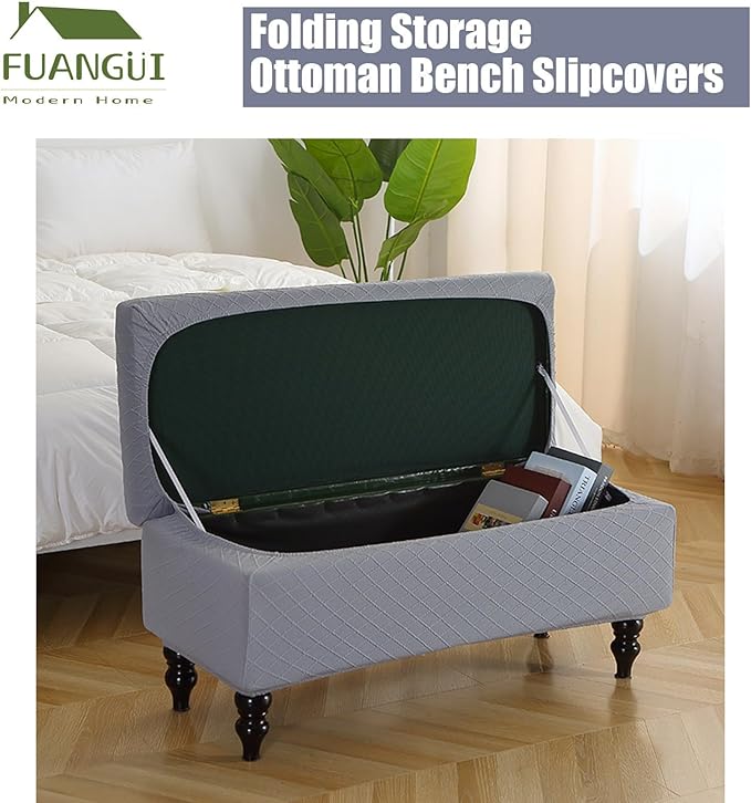 FUANGUI Ottoman Cover Stretch Storage Ottoman Bench Slipcover Printed Folding Storage Bench Ottoman Cover Footrest Stool Slipcover Footstool Protector Cover with Elastic Bottom, Large