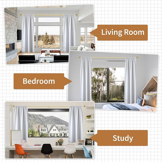 Gold Curtain Rod, Room Darkening Rods for Windows 28 to 48 Inches(2.3-4Ft), Wrap Around Curtain Rods, Heavy Duty Blackout Drapery, Modern Decorative Window Treatment Rod, Gold