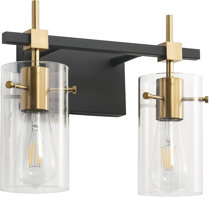 SOLFART Vintage Vanity Light Fixtures Wall Light for Bathroom Over Mirror Light with Glass Shade Light Fixtures (2 Lights-Exclude Bulb)