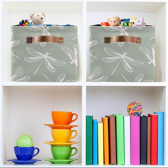 susiyo Large Foldable Storage Bin Dragonflies Fabric Storage Baskets Collapsible Decorative Baskets Organizing Basket Bin with PU Handles for Shelves Home Closet Bedroom Living Room-2Pack