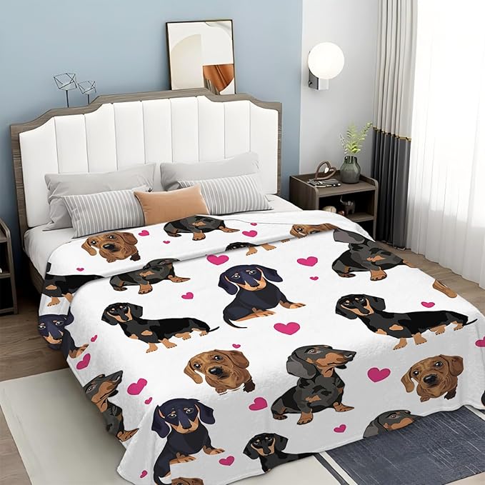Tijuboni Dachshund Throw Blanket Dog Gifts for Girls Boys Women Men Kids Adults Soft Flannel Fleece Blanket for Couch Sofa Bed Home Decor 40"x50"