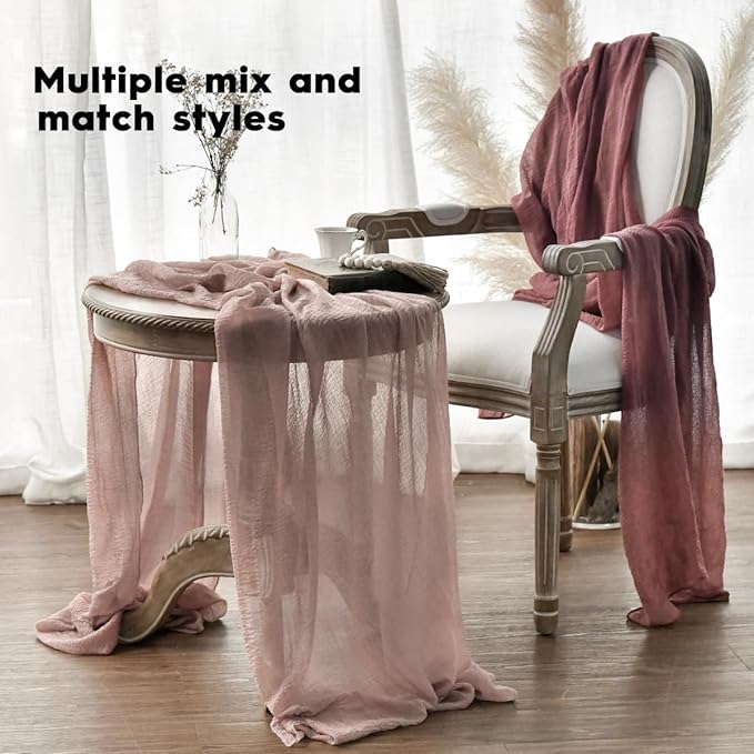 Artoid Mode Boho Cheesecloth Gauze Dusty Pink Wedding Table Runner, 160 Inch Seasonal Fabric Kitchen Dining Holiday Table Decor for Home Party Indoor